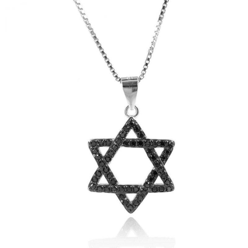 תמונה של שרשרת מגן דוד לגבר מכסף אמיתי מושחר
