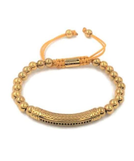 תמונה של צמידי חרוזים לגבר בצבע זהב עם פלטה משובצת