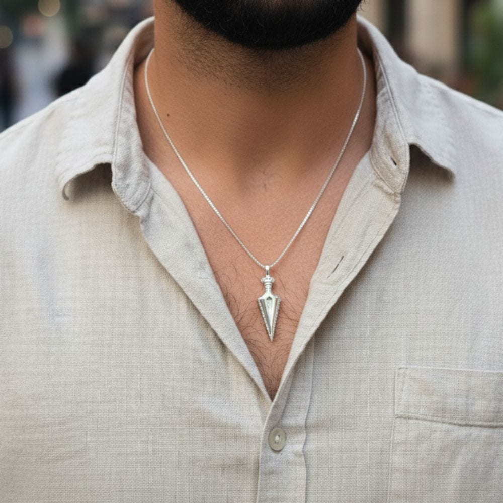 שרשרת כסף אמיתי - חץ שיבוץ שקוף