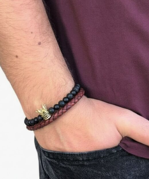 צמיד לגבר – צמיד כפול בורדו-שחור