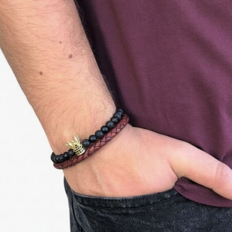 צמיד לגבר – צמיד כפול בורדו-שחור