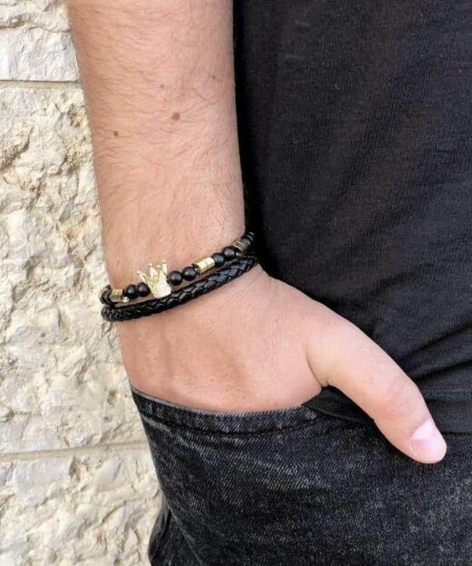 תמונה של סט צמידים לגבר כתר ועור אמיתי מיוחד
