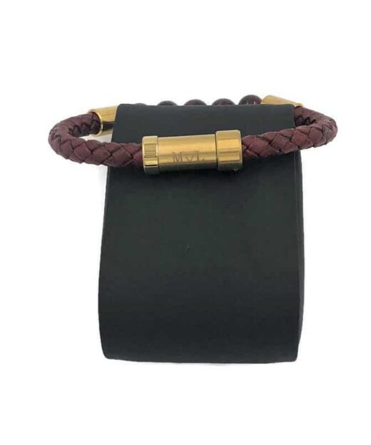 תמונה של צמיד עור וזהב לגבר בצבע אדום