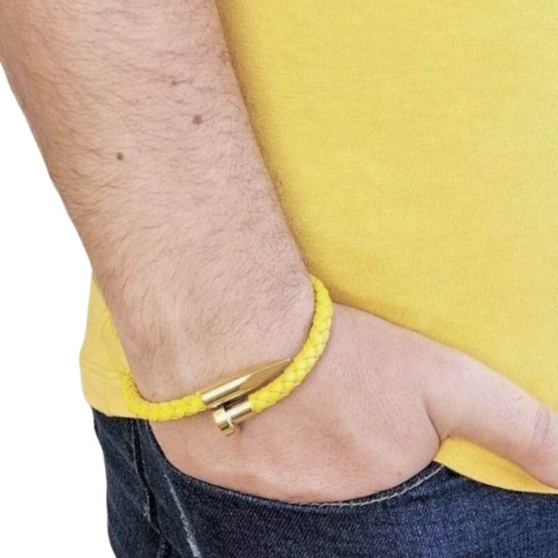 ⁦צמיד לגבר – בורג עור צהוב⁩ – תמונה ⁦2⁩