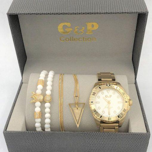 תמונה של מתנות לגבר שעון gp צמיד ושרשרת יוקרתי בצבע זהב ולבן