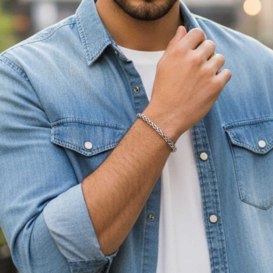 צמיד לגבר - צמה עדין כסף