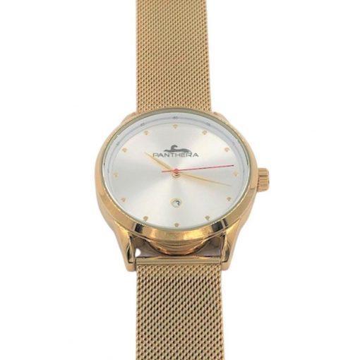 תמונה של שעון פנטרה בצבע זהב עם לוח לבן