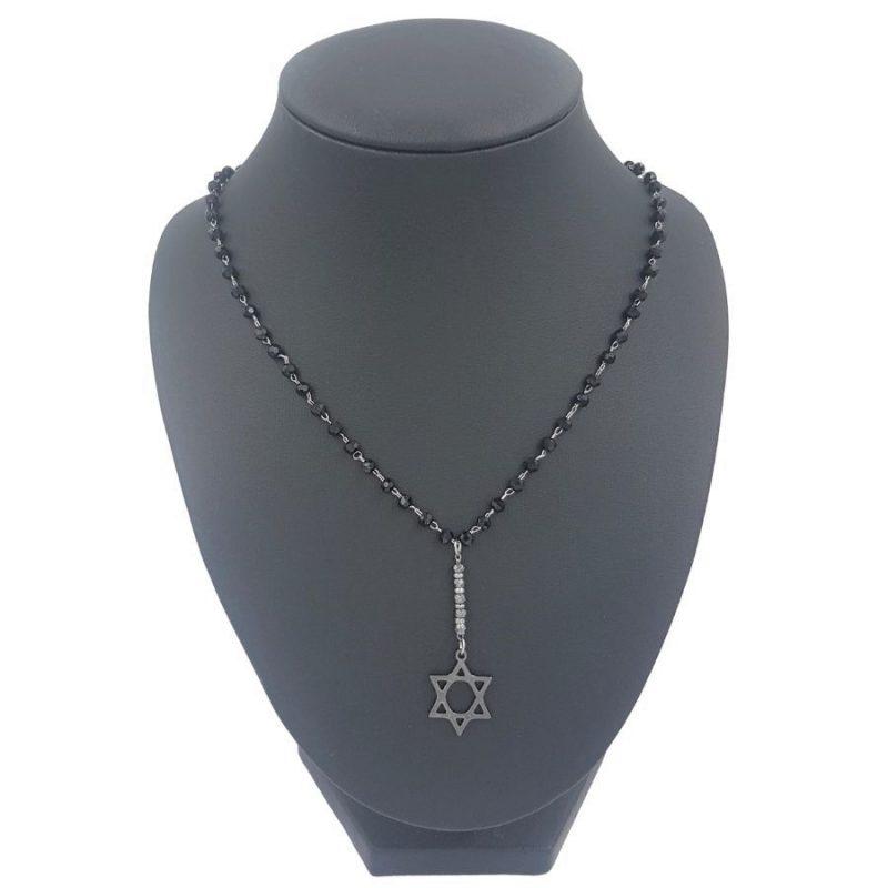 תמונה של שרשרת חרוזים לגבר עם תליון מגן דוד עדין