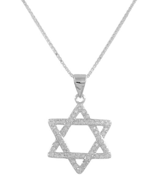 Alternative view of שרשרת כסף לגבר - מגן דוד ספיישל שיבוץ שקוף