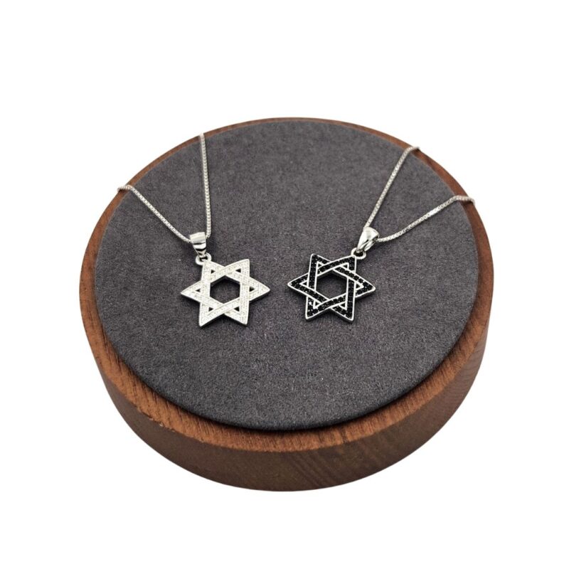 ⁦שרשרת מגן דוד כסף אמיתי -שיבוץ שחור⁩ – תמונה ⁦3⁩